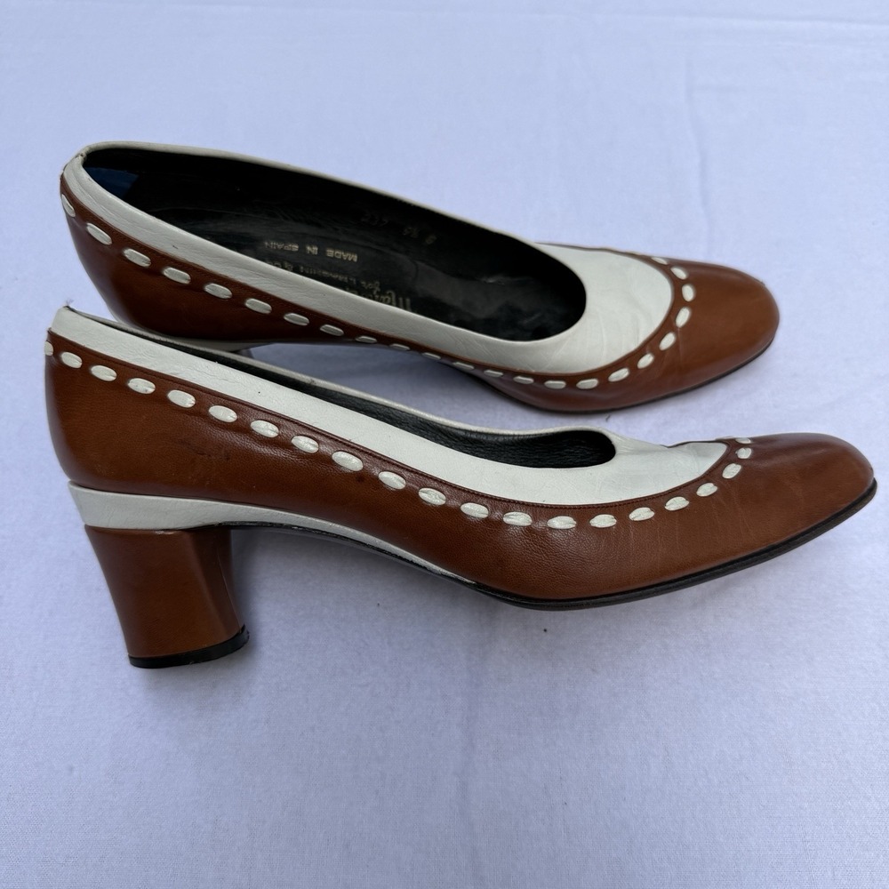 Vintage Brown & White 70s‎ Mod Spectator Pumps Shoes Heels Size 9.5 Narrow Pinup